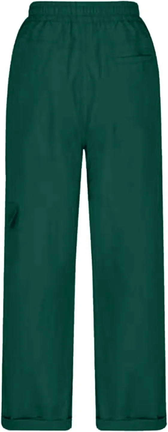Women Fashion Elastic High Waist Pants with Pockets Trousers Outdoor Casual Sports Loose Cargo Pants
