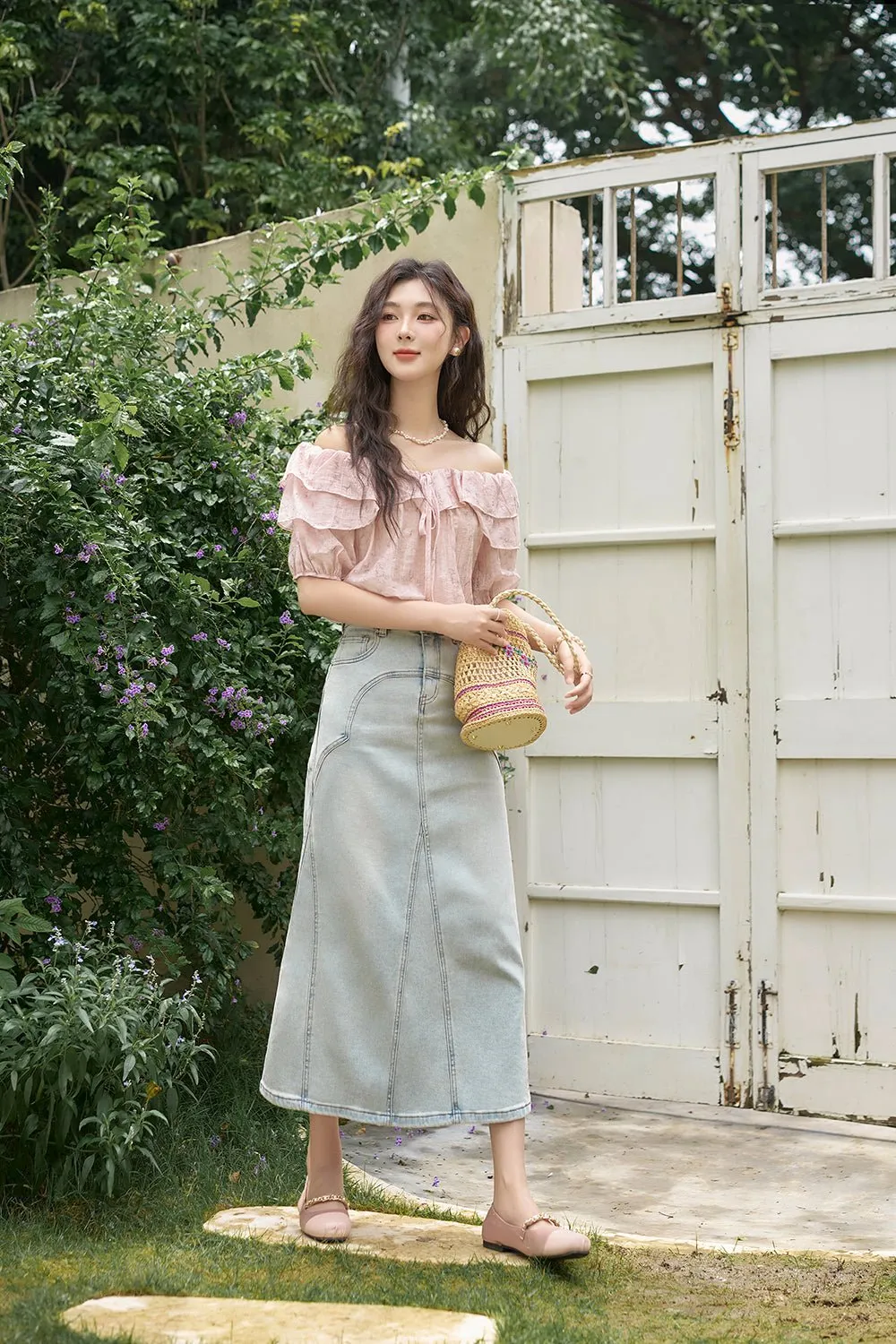 Women High Waist Long Denim Skirt