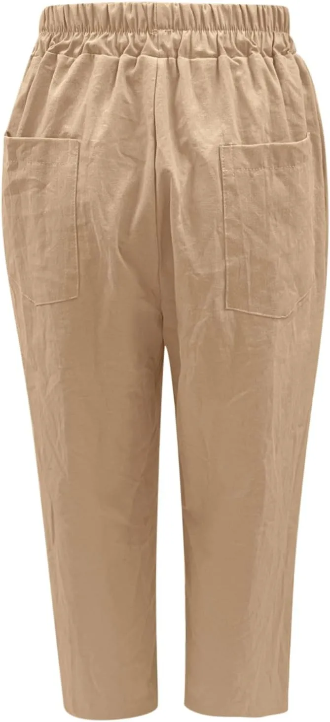 Women High Waisted Wide Leg Pants Fashion Drawstring Elastic Trousers Comfy Straight Leg Long Pants with Pockets