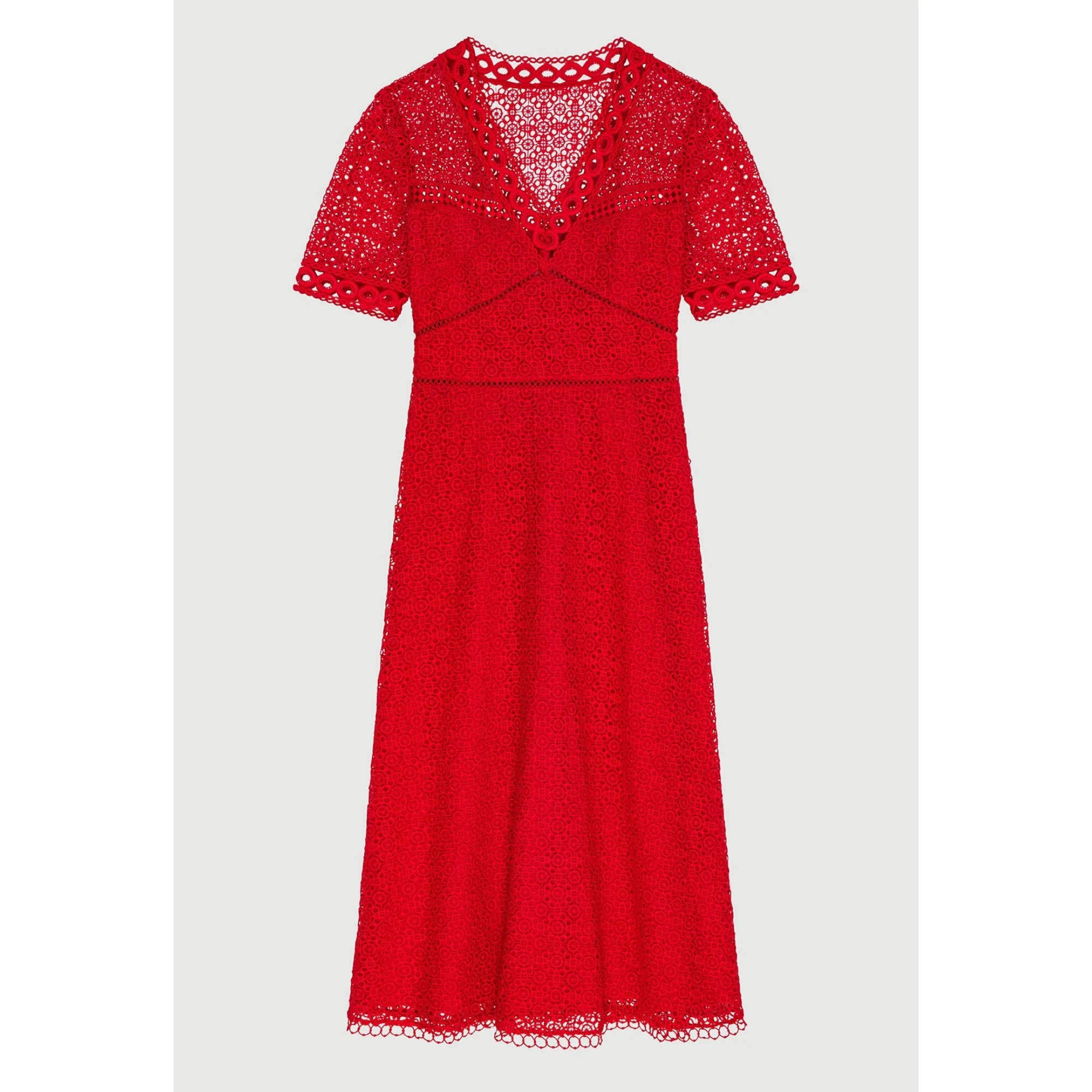 Women Long Dress With Red Lace Pattern - Fuchsia