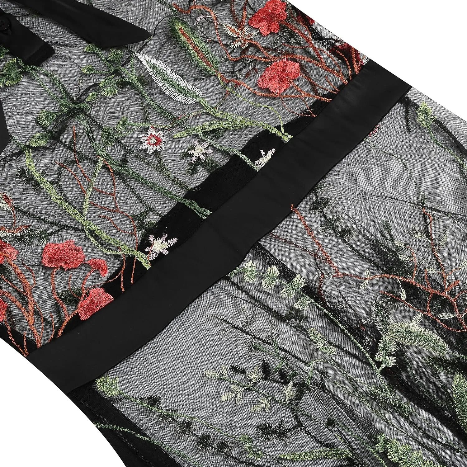 Women Mesh Floral Embroidery Vintage Cocktail Swing Dress Illusion 50s Goth Flared A line Casual Wedding Prom Evening Dress