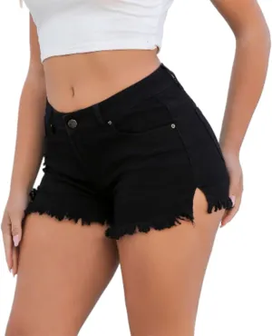 Women Pants Casual Denim Shorts Retro Solid Color High Waisted Denim Shorts Womens Stretchy Shorts Long