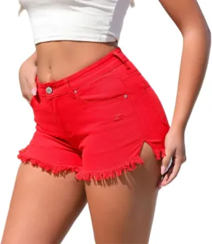 Women Pants Casual Denim Shorts Retro Solid Color High Waisted Denim Shorts Womens Stretchy Shorts Long