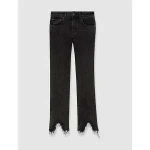Women Straight Jeans With Ripped Hems - Anthracite Grey