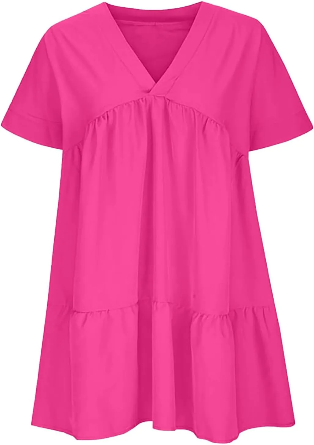 Women V Neck Flowy Babydoll Dresses 2025 Summer Short Sleeve Swing Shift Loose Casual Mini Tunic Dress