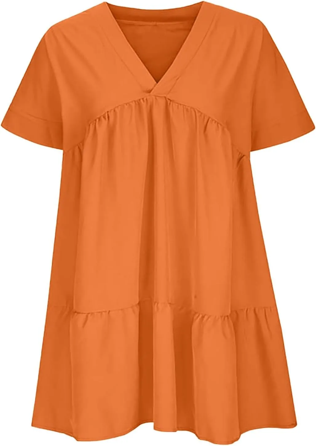 Women V Neck Flowy Babydoll Dresses 2025 Summer Short Sleeve Swing Shift Loose Casual Mini Tunic Dress