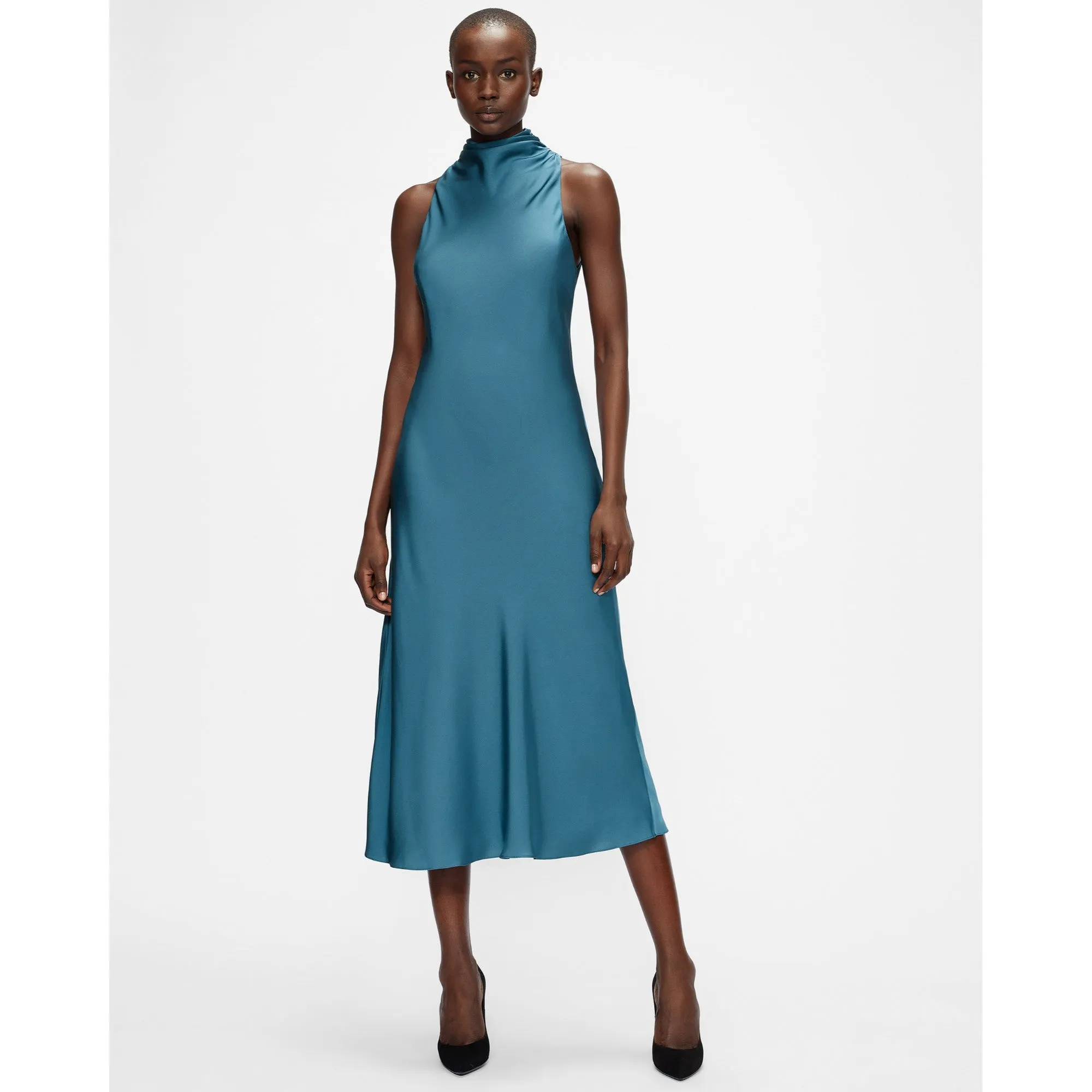 Women Wmd-Joiya-Cowl Neck Sleeveless Midi Dress - Mid-Blue