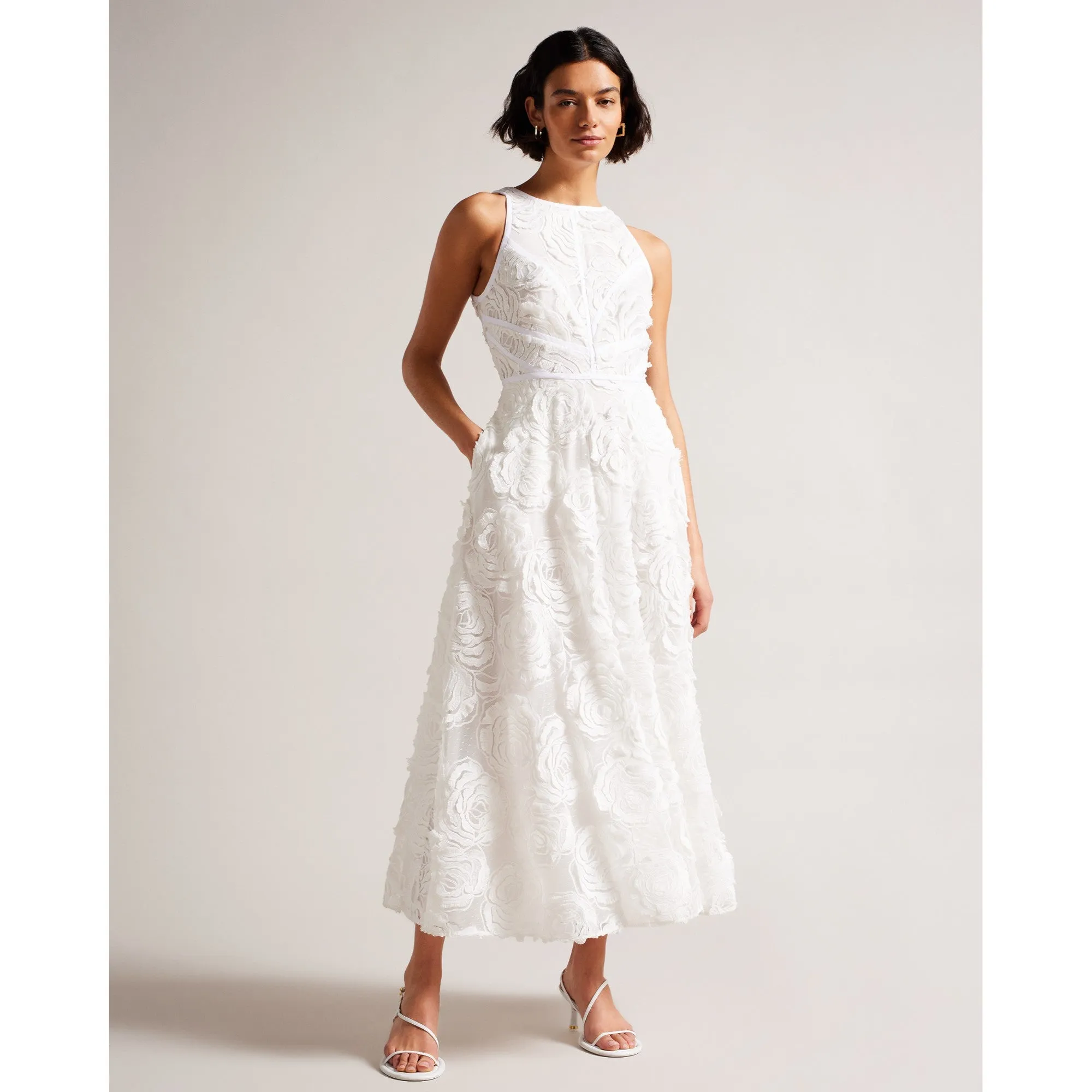 Women Wmd-Ullaa-Sleeveless Midi Dress With Contrast Detail - White