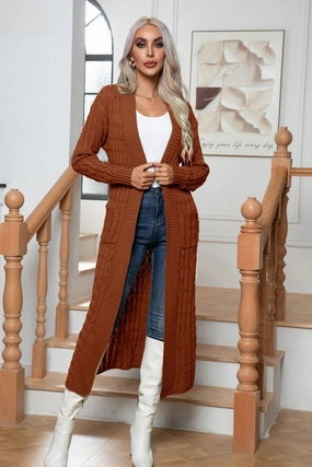UltravioletProtectionFabric NeutralPalette WOMEN CHUNKY CABLE KNITTED LONG LENGTH CARDIGAN