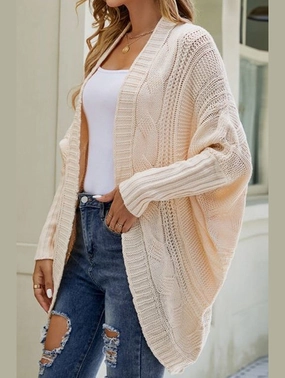 WOMEN CHUNKY KNITTED SOLID FALL WINTER CARDIGAN Reflective Logo Detail