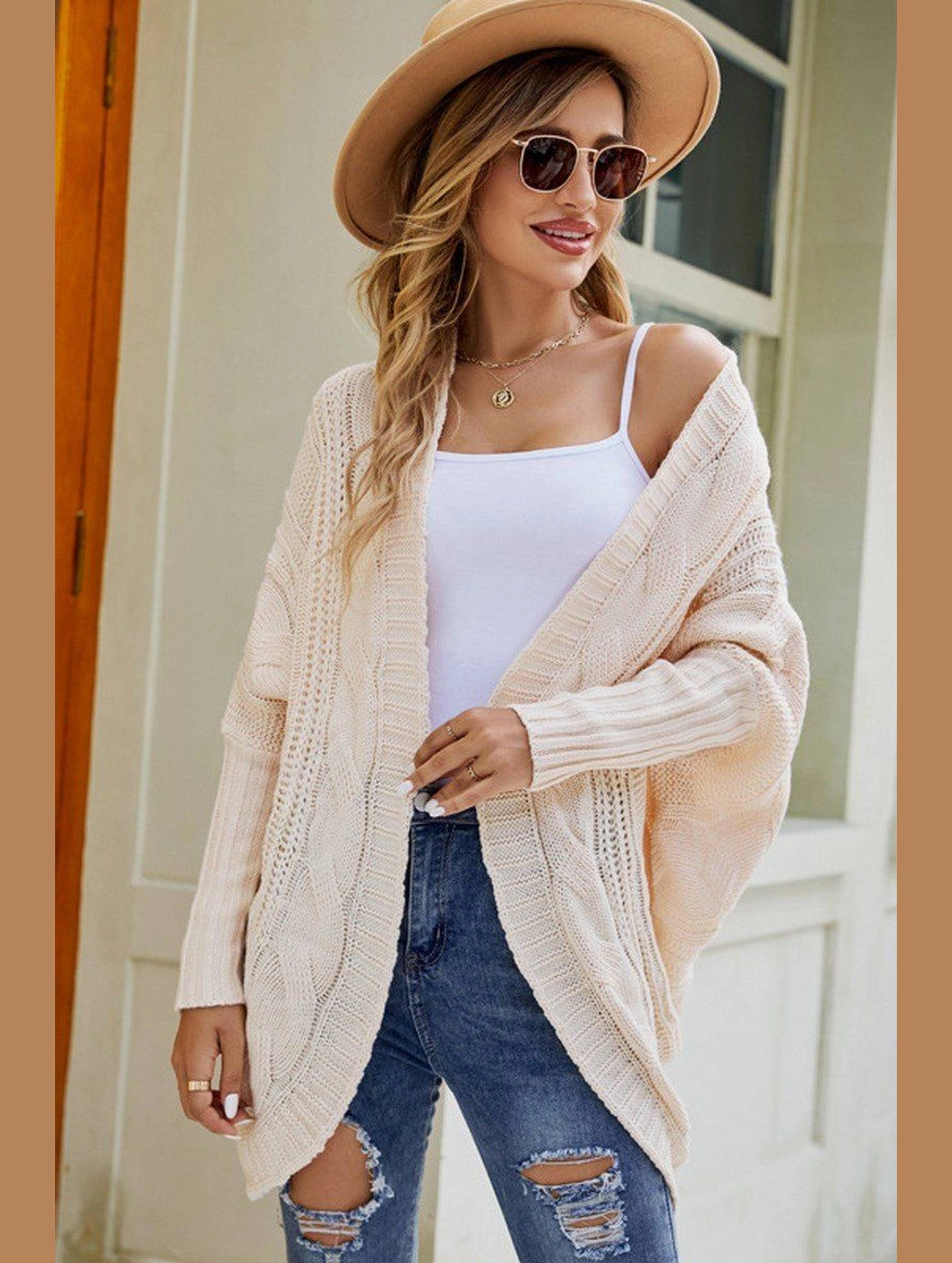 WOMEN CHUNKY KNITTED SOLID FALL WINTER CARDIGAN Relaxed Dress Thermal Insulation Core