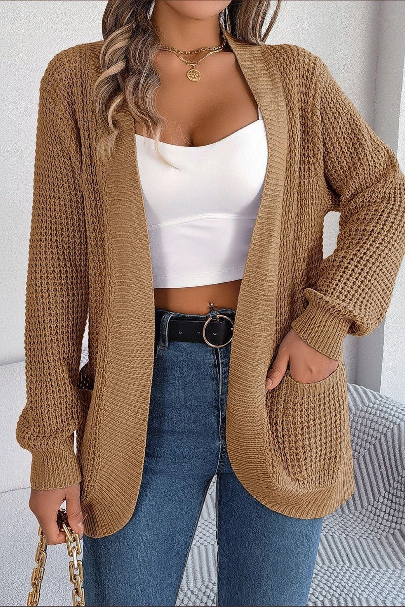 UVProtection WOMEN CHUNKY WAFFLE KNIT OPEN FRONT CARDIGAN