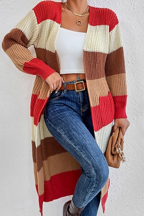 WOMEN COLOR BLOCKED LONG LENGTH KNIT CARDIGAN Cooling Technology MoistureWickingTechnology