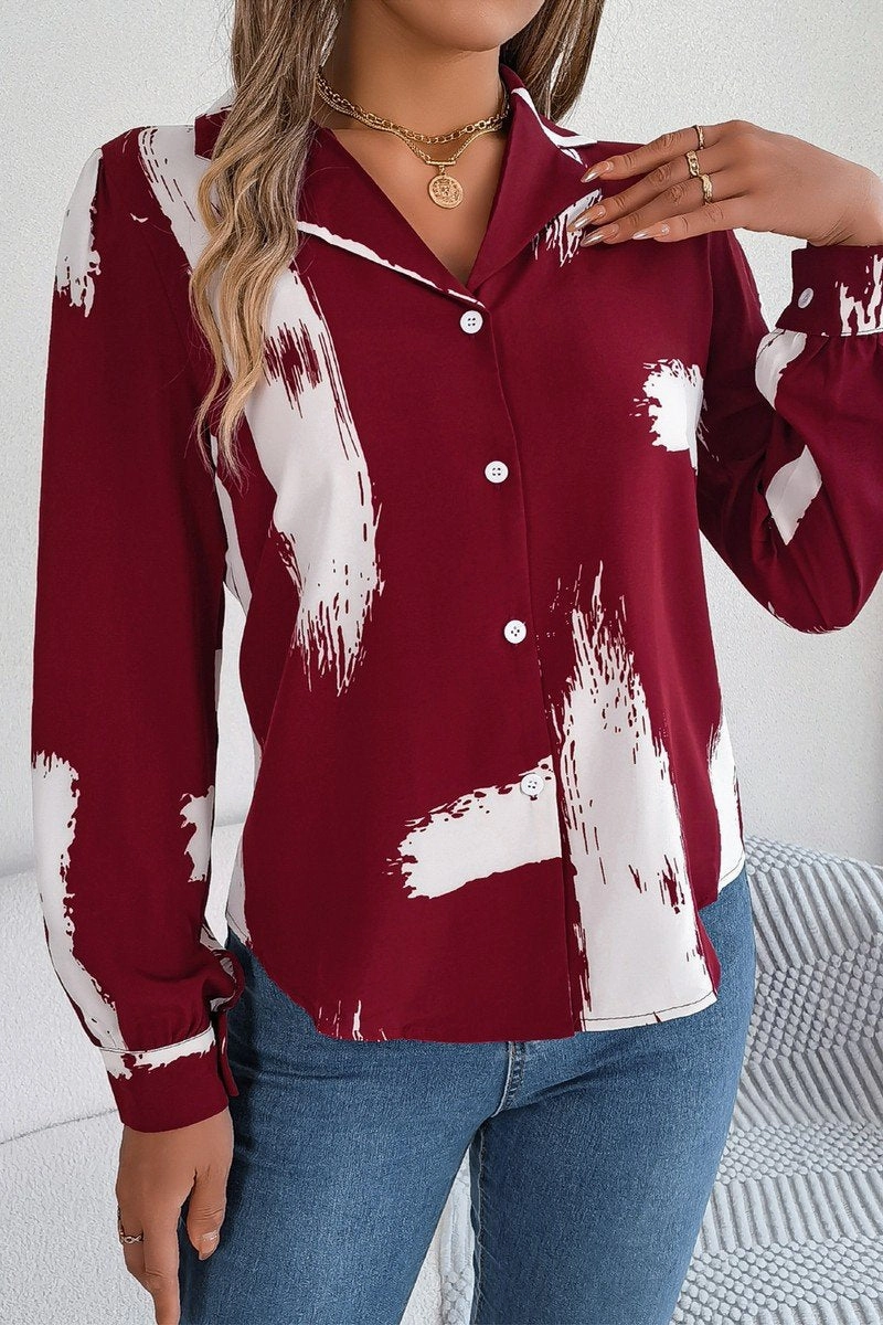 TwoToneEffect Oversized Fit WOMEN DANDY PATTERNED BUTTON DOWN OFFICE BLOUSE