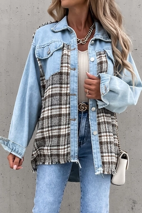 AbrasionResistant Surface Odor Resistant Coating WOMEN DENIM PATCHWORK PLAID JACKET100% POLYESTERSIZE S(2)-M(2)-L(2)-XL(2)MADE IN CHINA