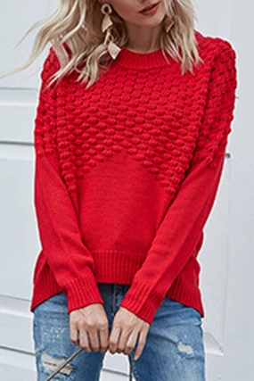 WOMEN EMBOSSING QUILTED LONG SLEEVE SWEATER UltraSoftInterior WaffleWeave