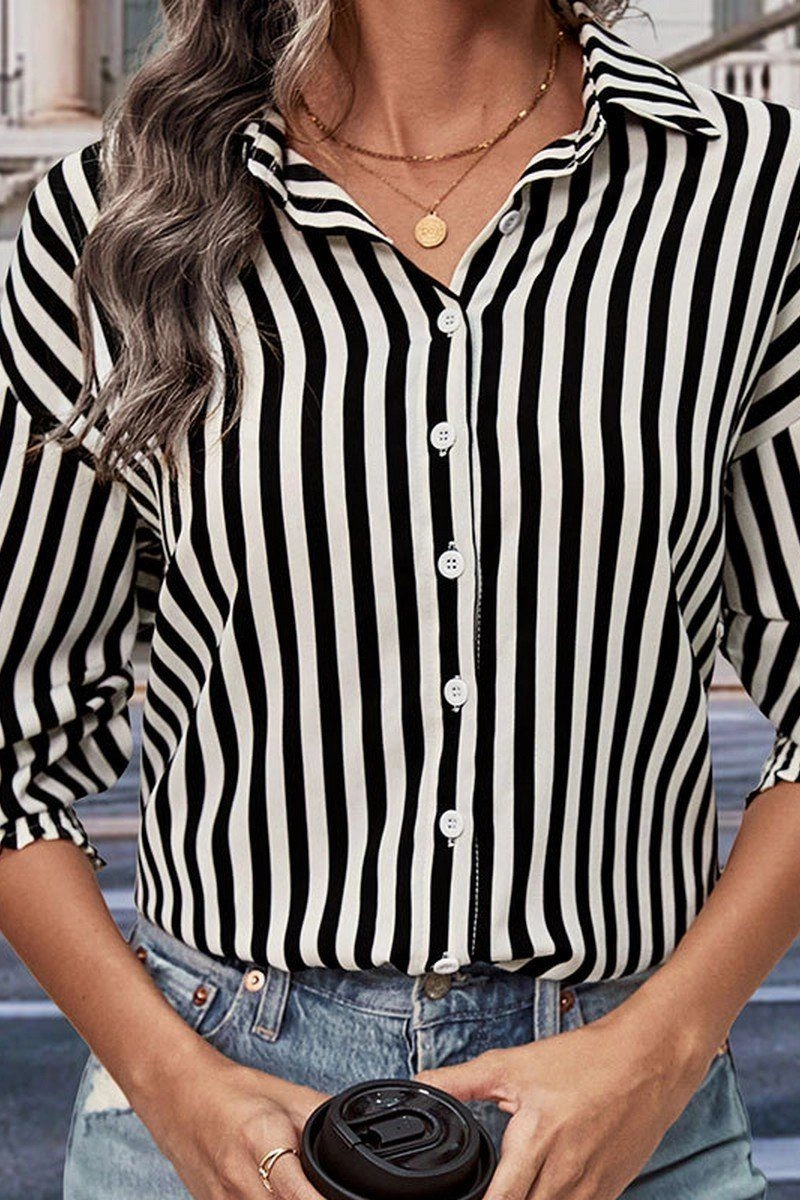 WOMEN FITTED CUFF BUTTON UP STRIPE SHIRTS Breathable Tank Multipurpose Layering Piece