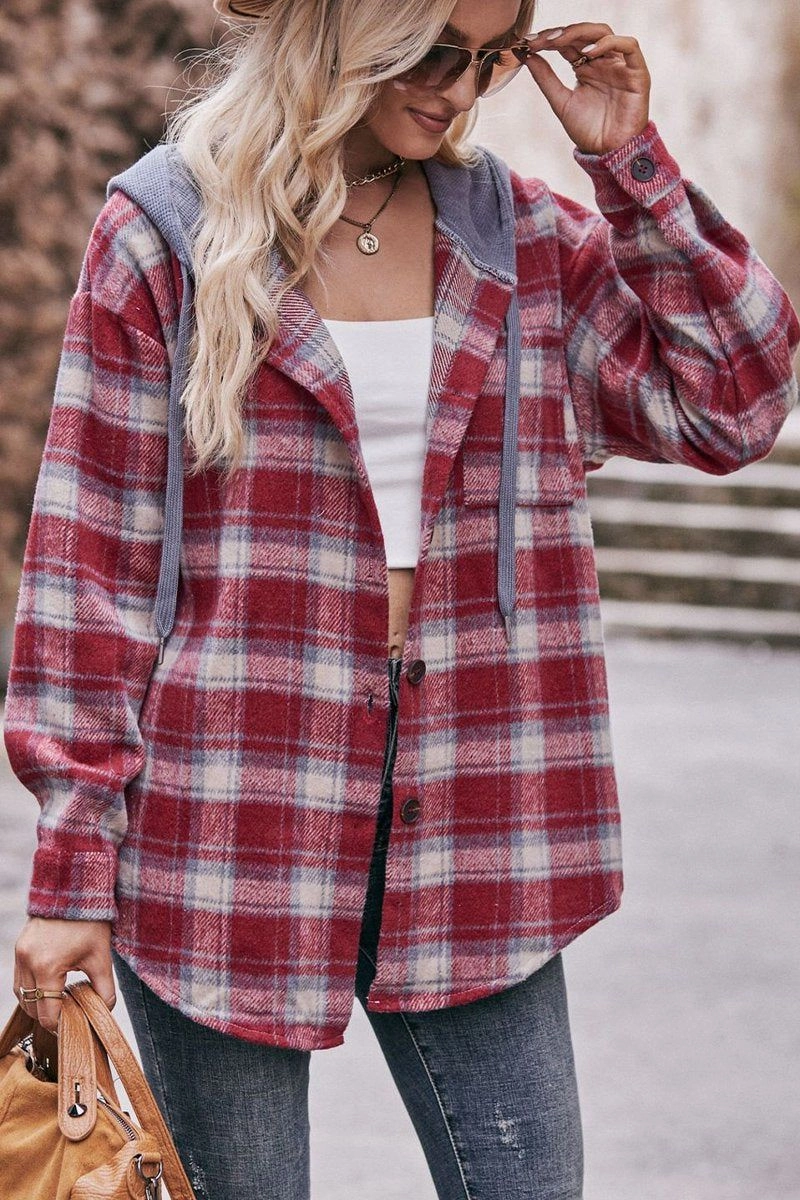 Quick Dry Performance WOMEN FLANNEL PLAID HOODIE SHACKET
