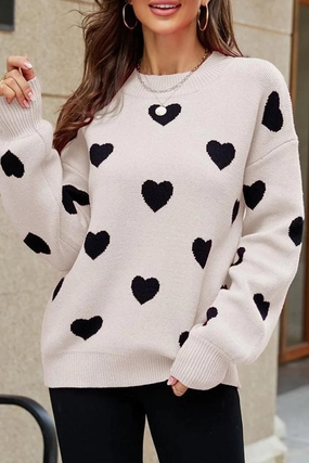 WOMEN HEART PRINTING CUTE PULL OVER SWEATER Stay Cool Technology TemperatureRegulatingLining