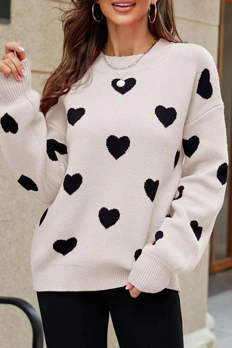 LayeredDurability WOMEN HEART PRINTING CUTE PULL OVER SWEATER