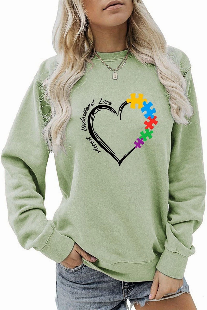 WOMEN HEART PRINTING LONG SLEEVE FALL WINTER TEE QuickRelease Closure