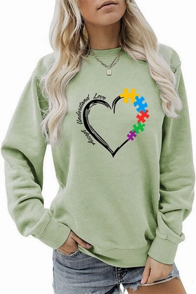 WOMEN HEART PRINTING LONG SLEEVE FALL WINTER TEE sporty wear NonIrritatingSeams