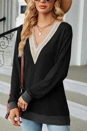 WOMEN LONG LENGTH GUIPURE LONG SLEEVE TOP AntiPillingTechnology Sporty Style
