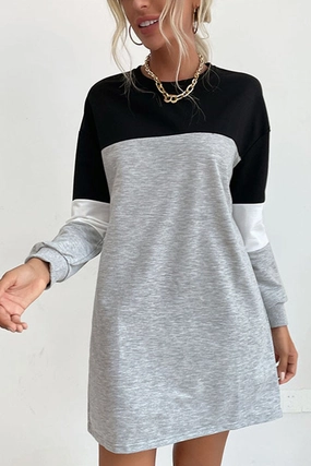 Pure Fit WOMEN LONG SLEEVE COLOR BLOCK COZY SHOR DRESS