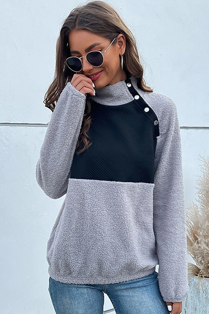 WOMEN LONG SLEEVE LINT HIGH NECK SWEATSHIRT Relaxed Tee WaterResistantCoating