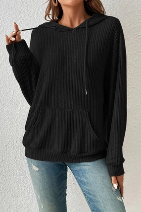 Subtle Texture Weave Antimicrobial Treatment WOMEN LONG SLEEVE RIB POCKET PULLOVER HOODIE