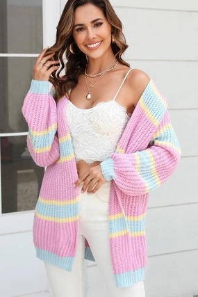 ShockAbsorbing Compression Fit WOMEN OPEN FRONT OVERSIZED COLOR BLOCK CARDIGAN