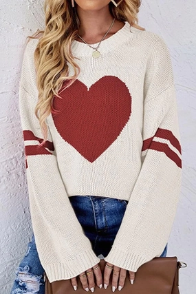 OversizedSilhouette WOMEN OVERSIZED HEART PRINTING RIBBED PULLOVER TOP