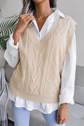 Oversized Silhouette Built In Odor Control WOMEN OVERSIZED LOOSE FIT RIBBED KNIT VEST