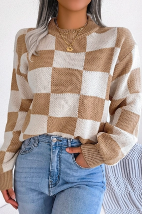 Relaxed Blouse Reflective Accent Stripes WOMEN PATCHWORK PATTERN LOOSE FIT KNITTED SWEATER