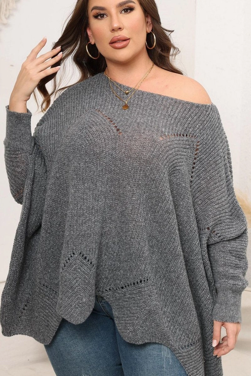 MultiFunctionalPockets WOMEN PLUS SIZE BAT WING SLEEVE LOOSE FIT SWEATER