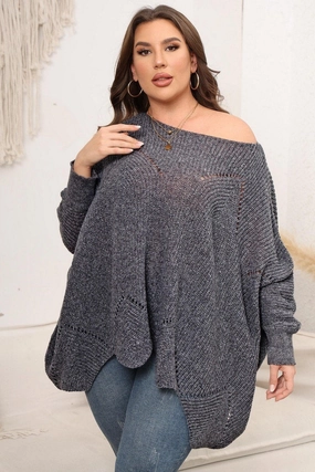WOMEN PLUS SIZE BAT WING SLEEVE LOOSE FIT SWEATER Noise Reducing Fabric Treatment