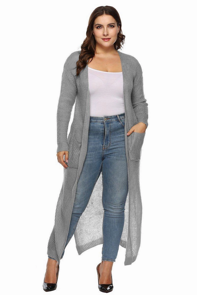 WOMEN PLUS SIZE OPEN FRONT LONG LENGTH CARDIGAN Multipurpose Layering Piece Sustainable Waterproofing