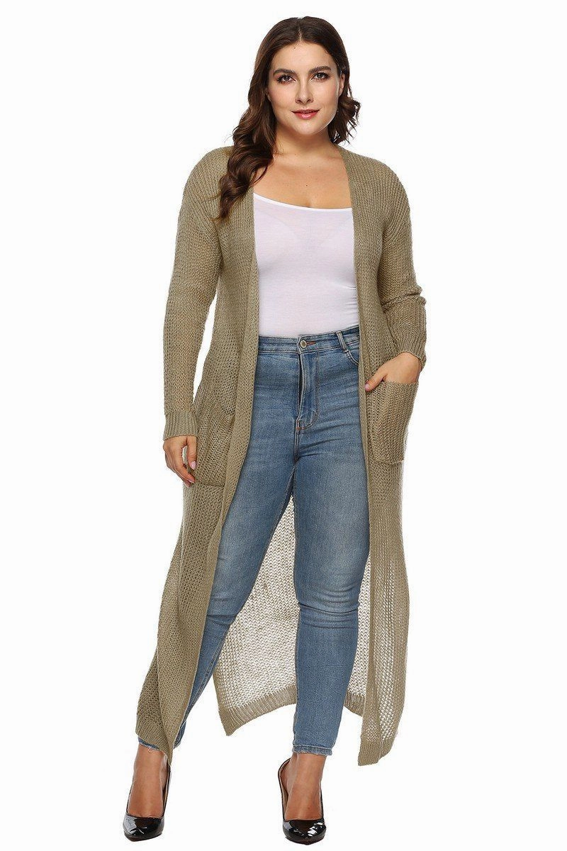 WOMEN PLUS SIZE OPEN FRONT LONG LENGTH CARDIGAN Reflective Safety Accents FrenchTerryTexture