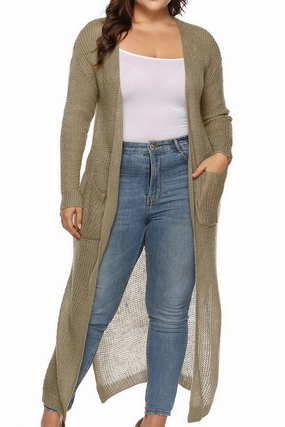 FoamReinforcedCollar WOMEN PLUS SIZE OPEN FRONT LONG LENGTH CARDIGAN
