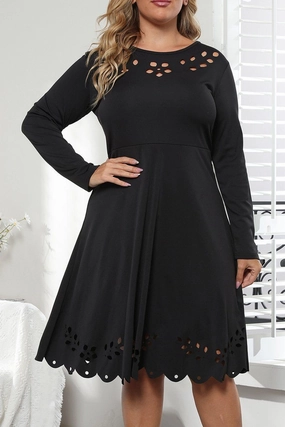 Artisanal-Detail WOMEN PLUS SIZE PUNCHING LONG SLEEVE DRESS