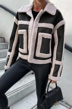 PreShrunkFabric WOMEN PLUSH WARM FALL WINTER LAPEL JACKET