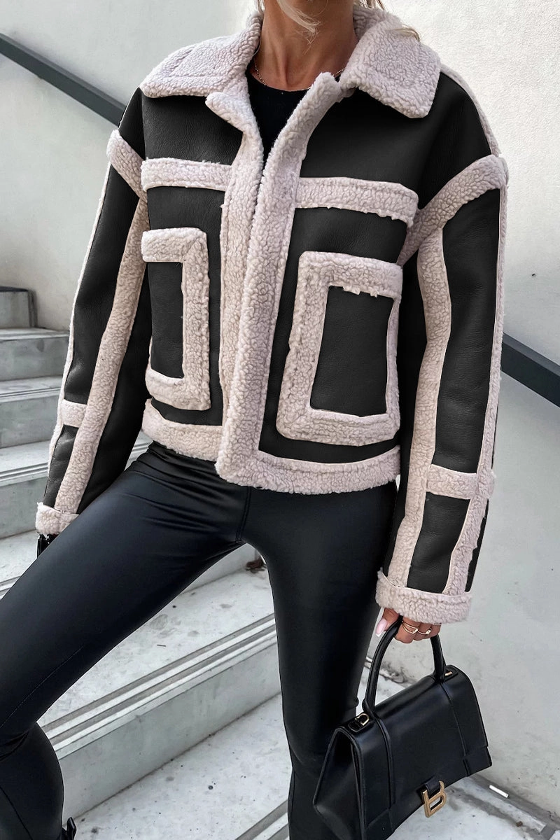 PreShrunkFabric WOMEN PLUSH WARM FALL WINTER LAPEL JACKET