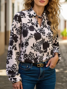 EasyCare Fabric Women's Long Sleeve Floral Print Blouse ??Elegant & Feminine