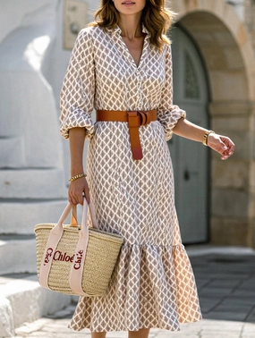 Women??s Patterned Button Down Long Dress | Casual Chic Maxi Shirt Dress Social Charm Low Maintenance