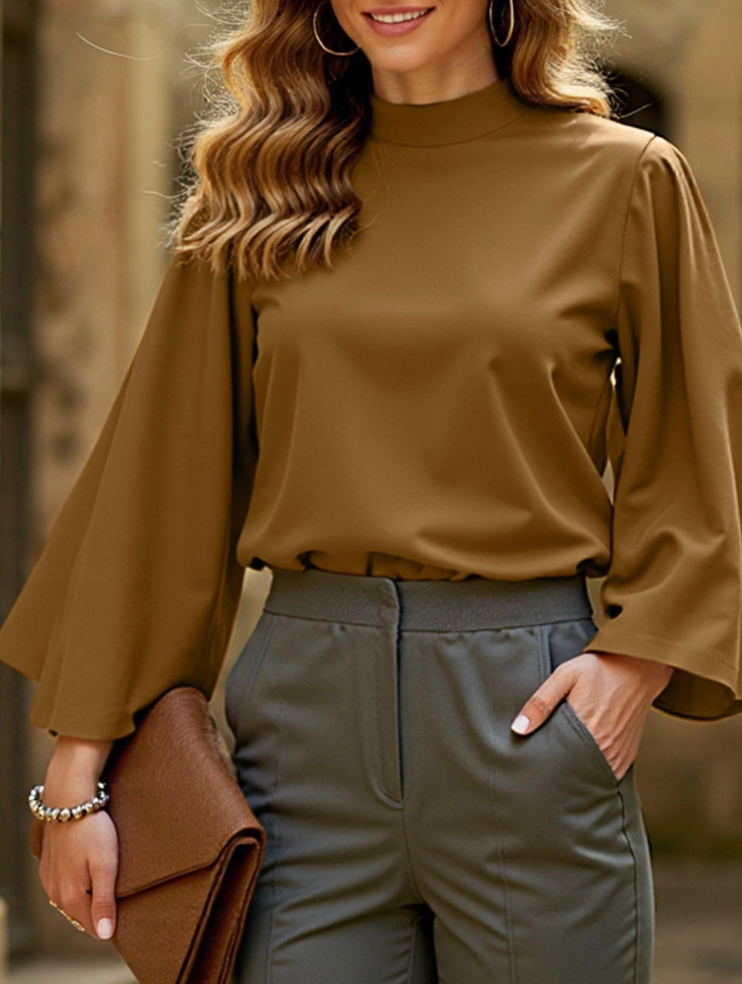 Women's stand collar casual shirt Reinforced Hems ThermalInsulation