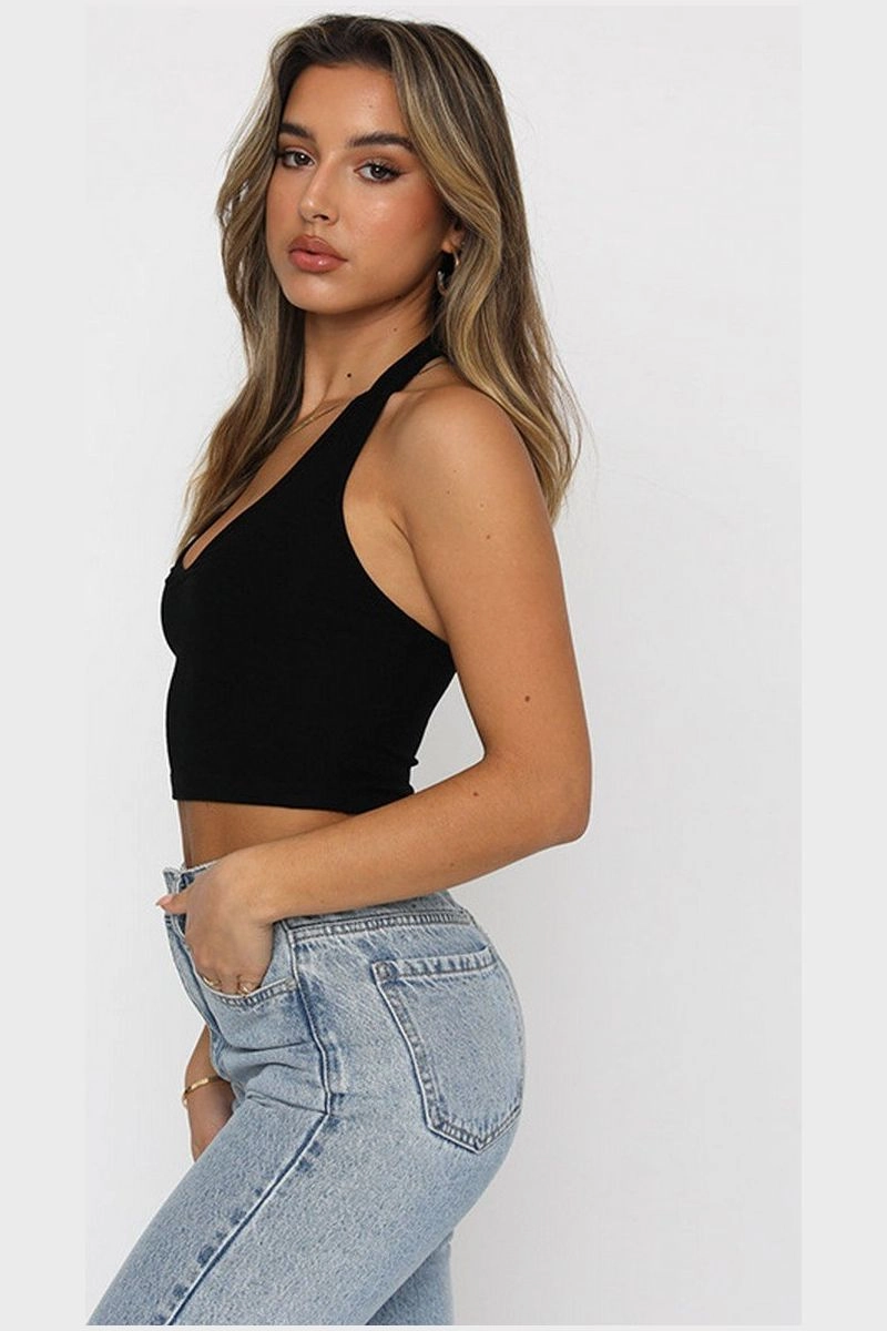 WOMEN SEXY BACKLESS TIGHT CROP TANK TOP Linen Blend Fabric Recycled Polyester Material