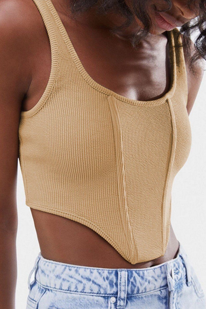 WOMEN SEXY DEEP U NECK CROP TANK TOP Minimalist Cuff