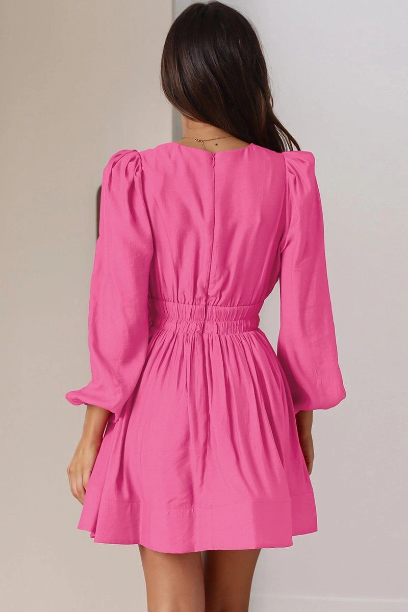 Trendy Look WOMEN SEXY DEEP V NECK LONG SLEEVE MINI DRESS