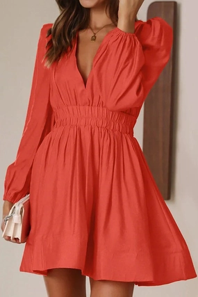 Heart Glow WOMEN SEXY DEEP V NECK LONG SLEEVE MINI DRESS
