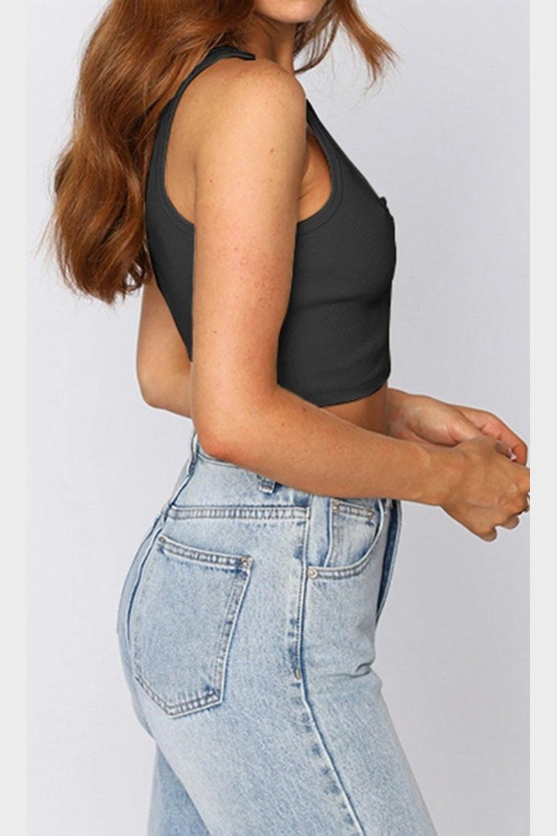 WOMEN SEXY SLIT NECK FITTED TANK TOP Wool Sweater Softened Edges